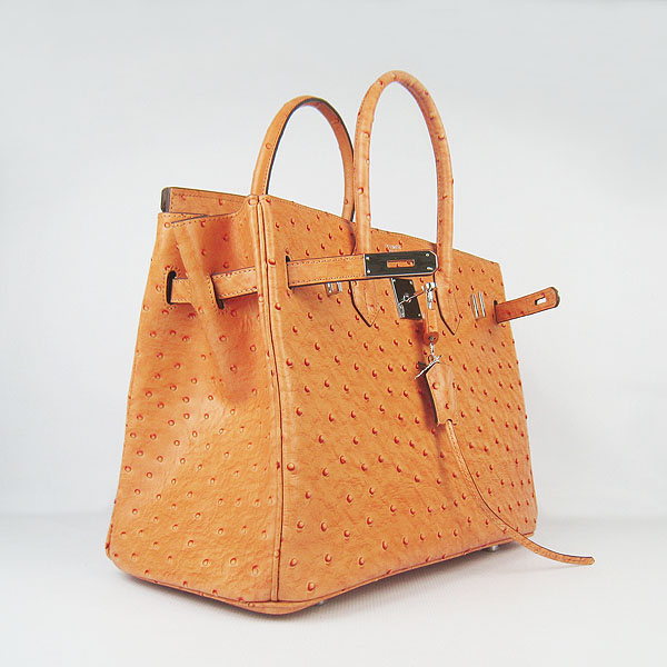 High Quality Fake Hermes Birkin 35CM Ostrich Veins Handbag Orange 6089 - Click Image to Close